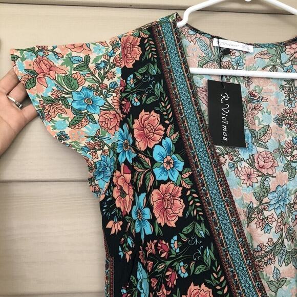 R Vivimos Dress Sz 4/6 Wrap Dress Swim Coverup Cottagecore Boho Floral New - Picture 4 of 8